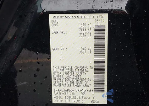 2013 Nissan Altima 2.5 S z USA, uszkodzony, nr VIN 1N4AL3AP6DN564260